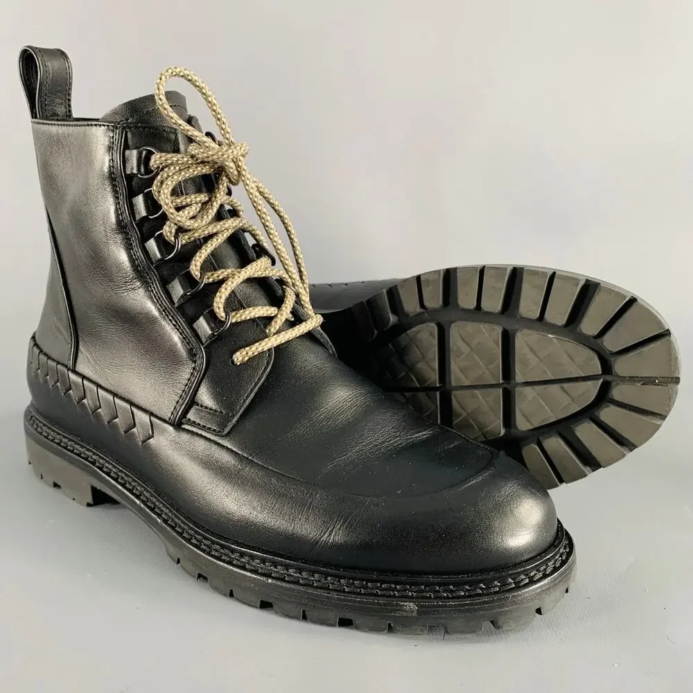 BOTTEGA VENETA Size 8.5 Black Leather Lace-Up Boots